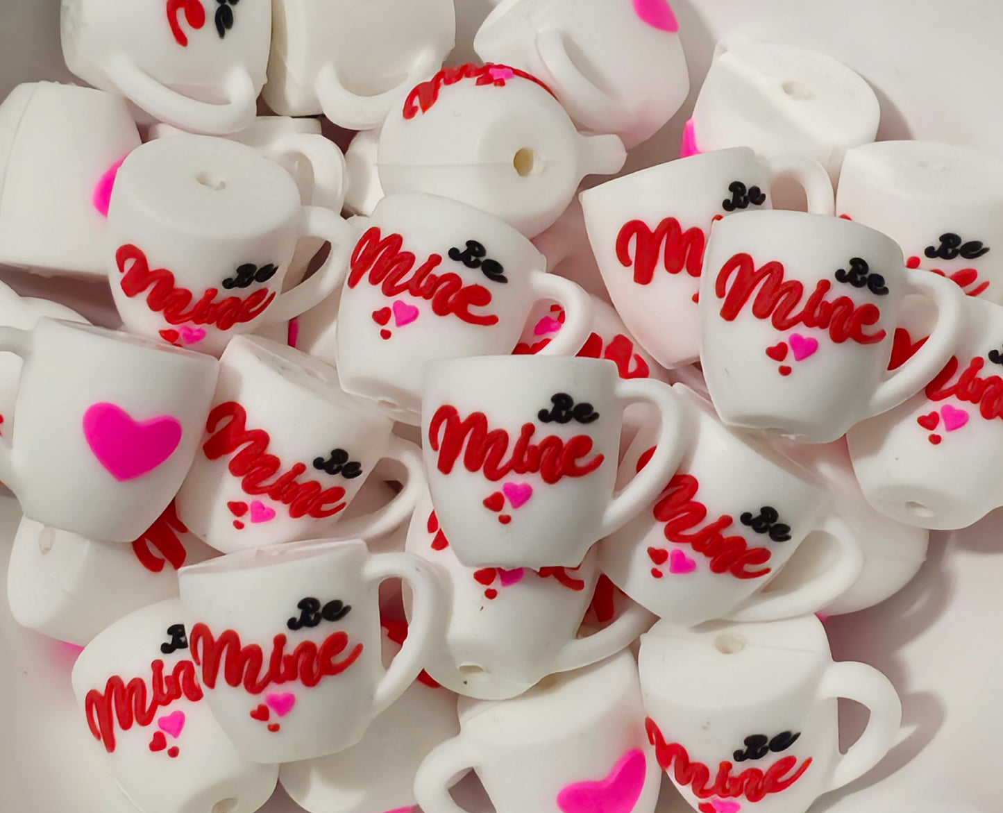 New 1 Count 3D Cup Be Mine Silicone Focal Bead 2 Colors