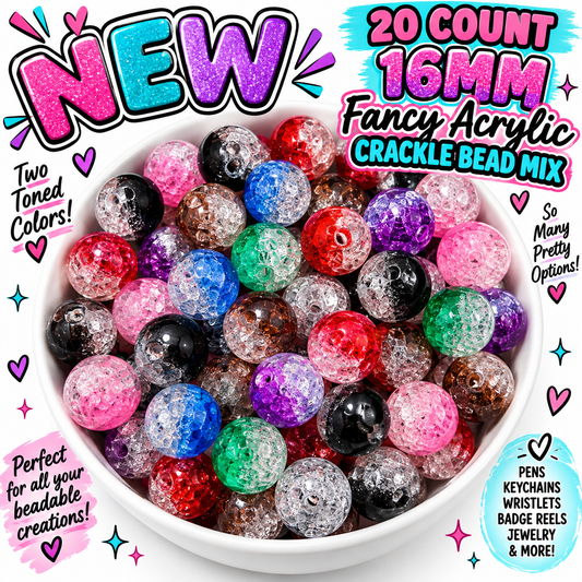 New 20 Count 16MM 2 toned Fancy Crackle Acrylic beads mix