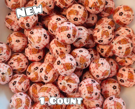 New 1 Count DIY Silicone Beads 15mm printed Iced Coffee & Daisy's