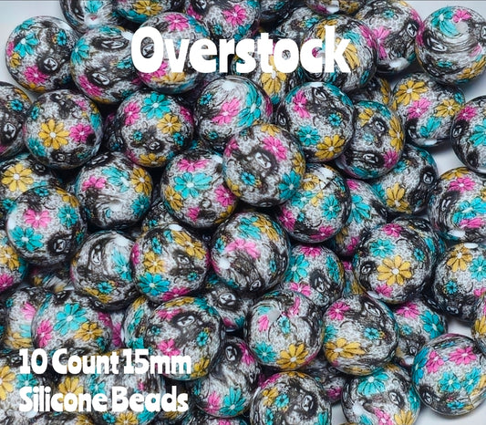 10 Count DIY 15MM Silicone Printed Beads Bead Supplies Cow Blues Makes them around .20 cents each