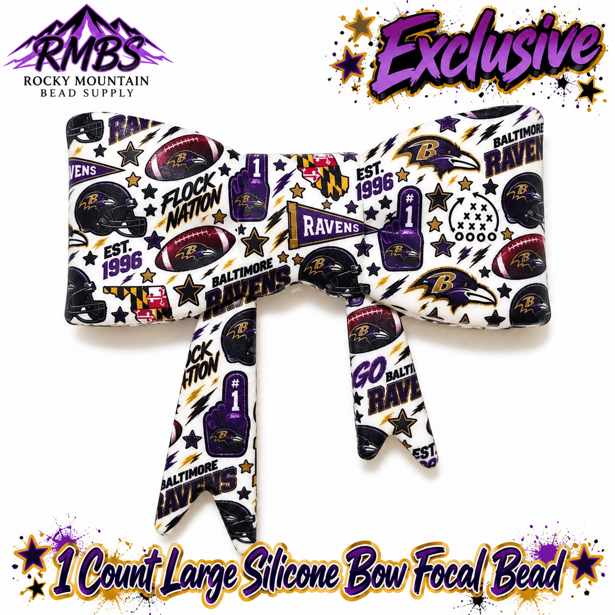 New Shop Exclusive 1 Count Large Silicone Bow FOOTBALL RAVENS