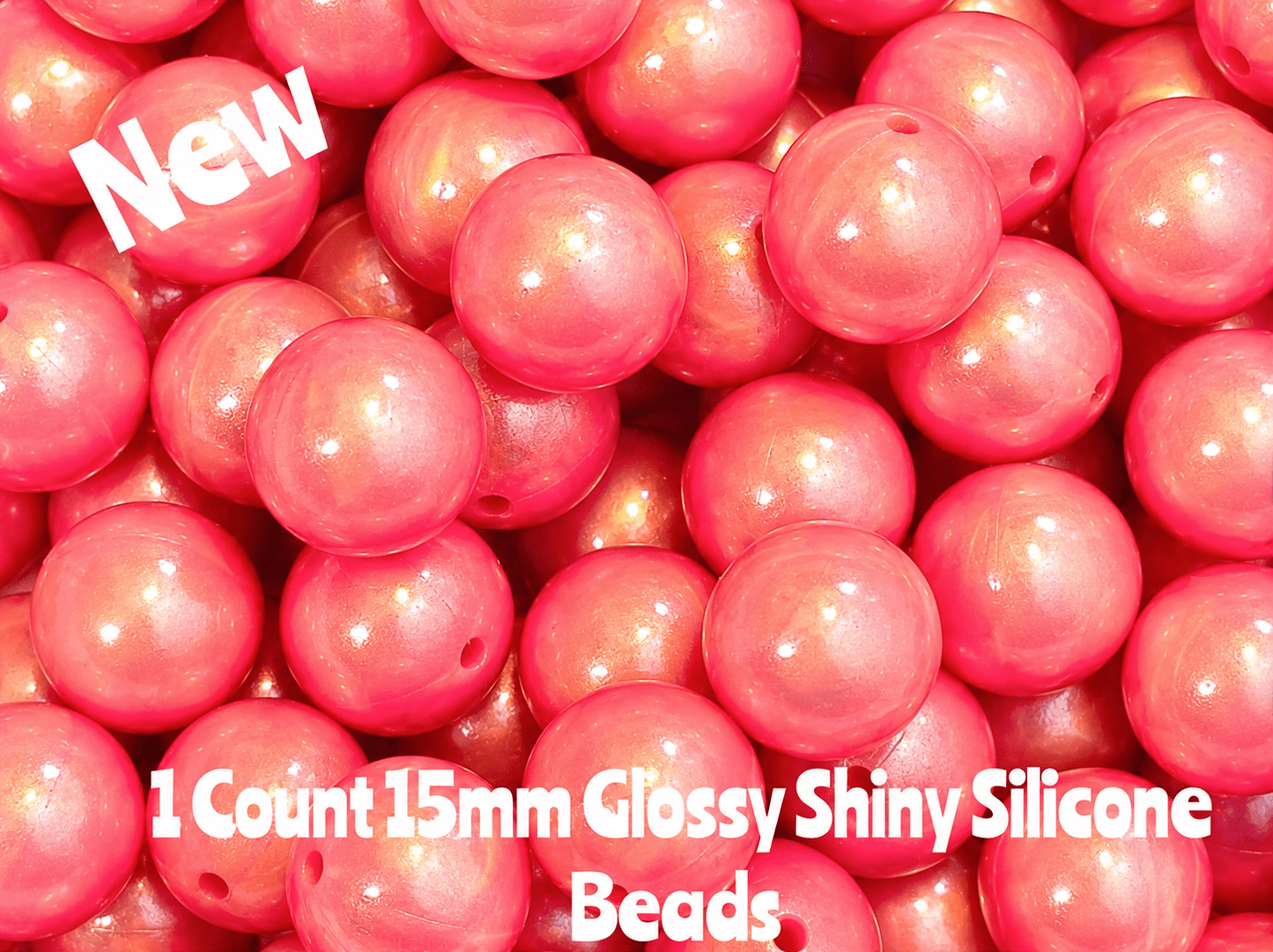 15mm DIY Silicone Beads Glossy Shiny Solids 1 Count Marbel Pink