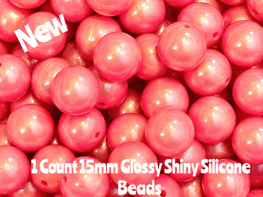 15mm DIY Silicone Beads Glossy Shiny Solids 1 Count Marbel Pink