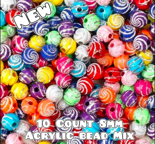 New 10 Count Acrylic 8mm Beads Multi Color Mix