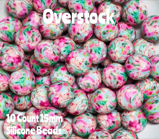 10 Count DIY 15MM Silicone Printed Bead Supplies Loral PIGS Makes them around .20 cents each