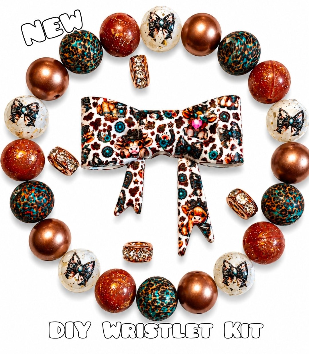 New 1 Count DIY Deluxe Beadable Wristlet Kit Western Sassy Cow