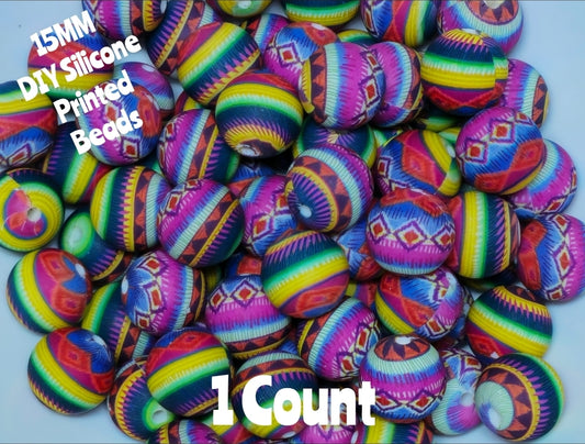 New 1 Count 15mm Printed Beads Bold Serpe Aztec DIY beads
