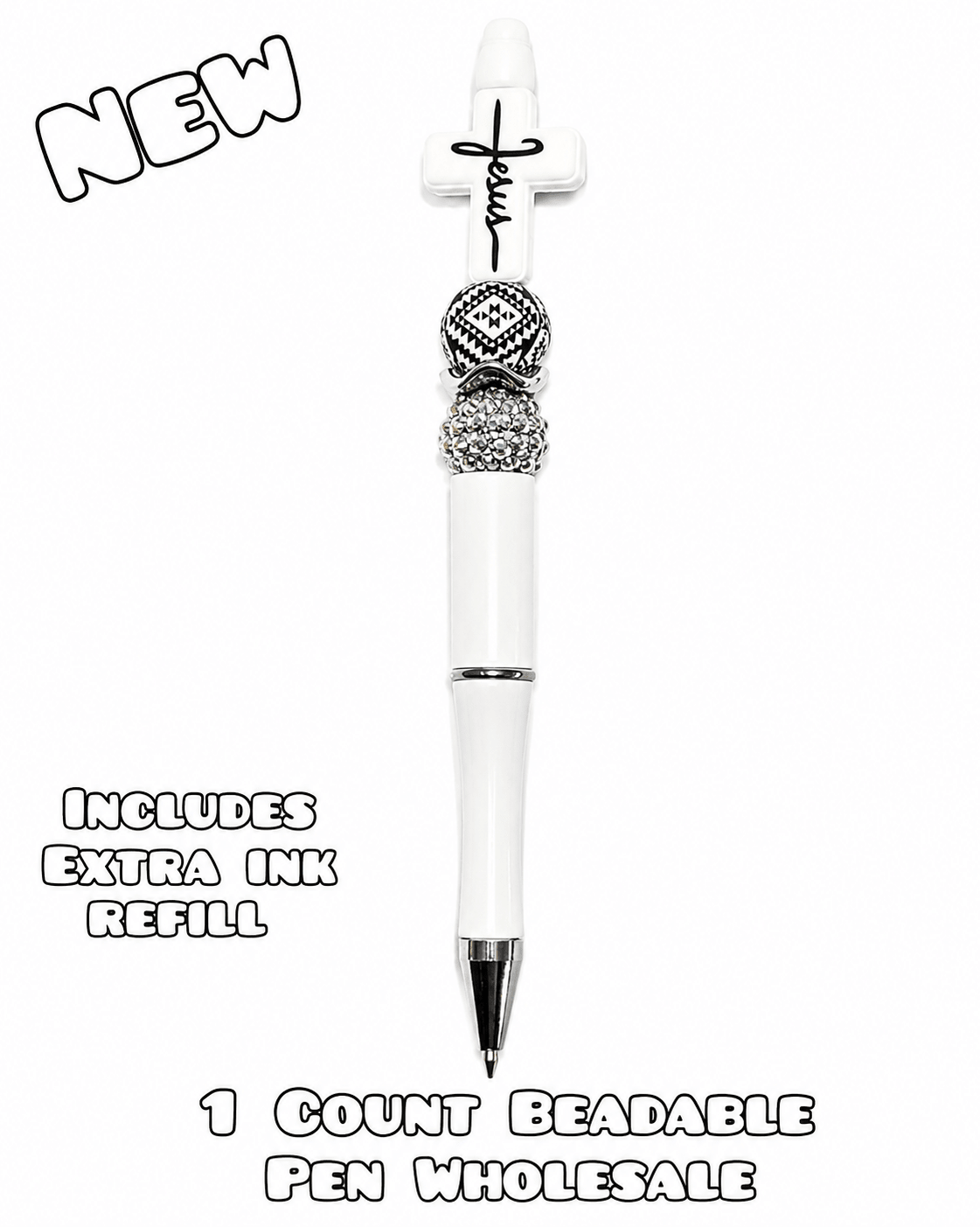 Wholesale Beadable Pens 1 Count White Jesus Cross Religious Style Completed Pen