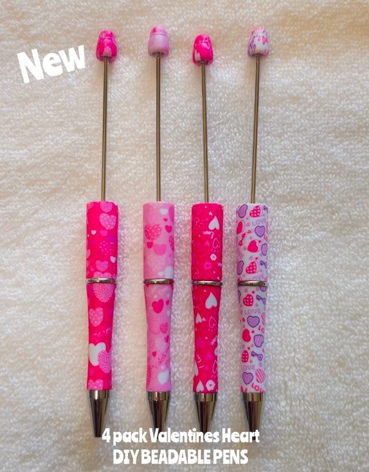 New 4 Count Valentines Day Plastic Beadable Pen DIY Beadable Craft Supplies