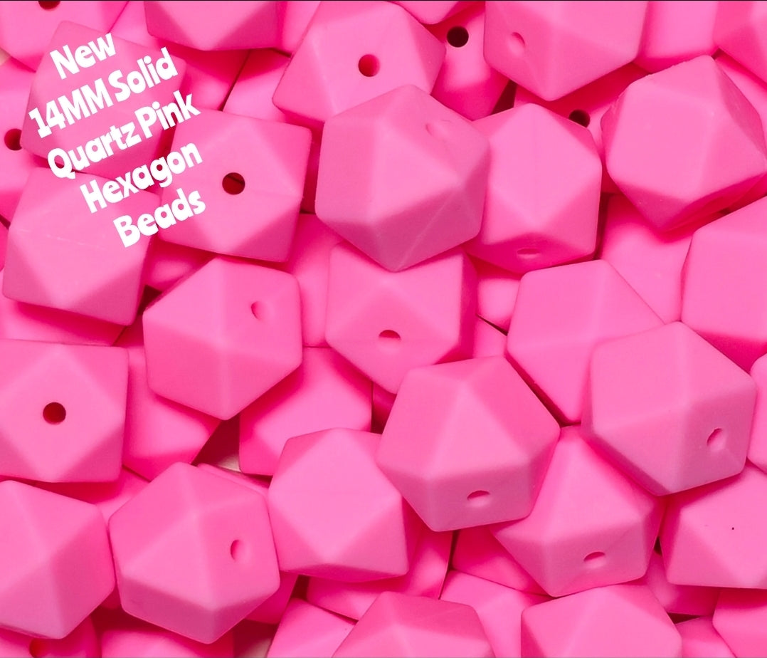 1 Count DIY Beads 14MM Solid Quartz Pink Hexagon Beads