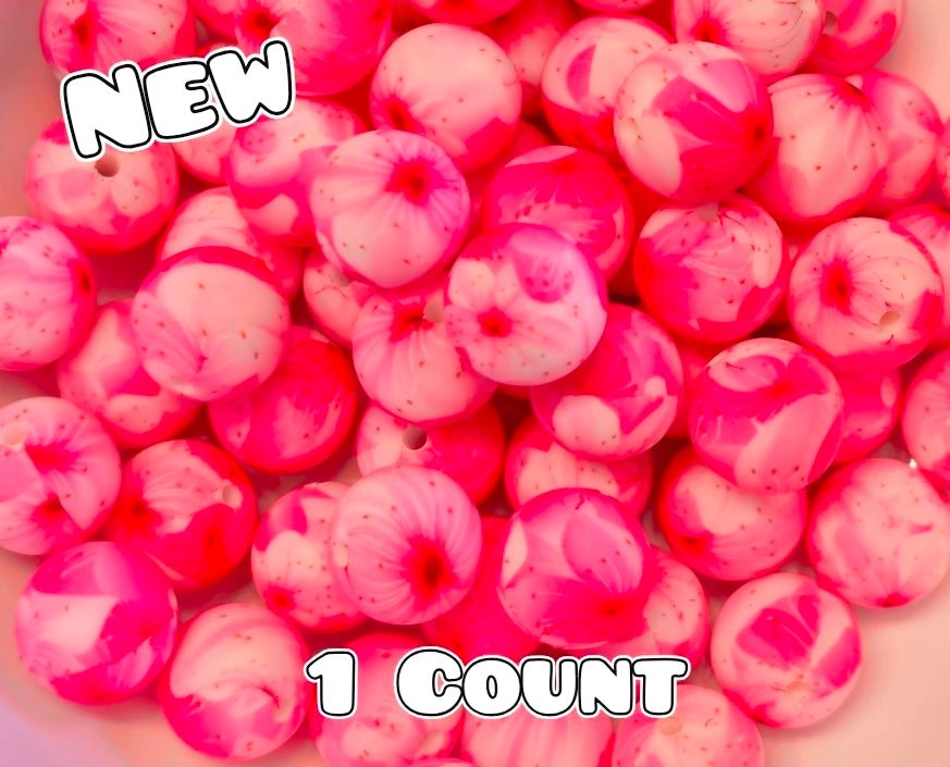 New 1 Count DIY Silicone Beads 15mm printed Pink Petals