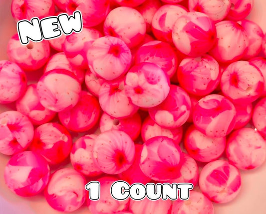 New 1 Count DIY Silicone Beads 15mm printed Pink Petals