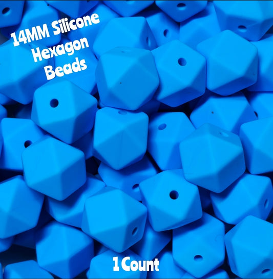 1 Count DIY Beads 14MM Solid Cornflower Blue Hexagon Beads