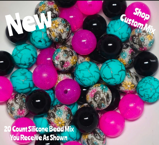 New 15mm Sassy Bold Cow SILICONE Bead Mix 20 count. DIY Bead Craft Supplies