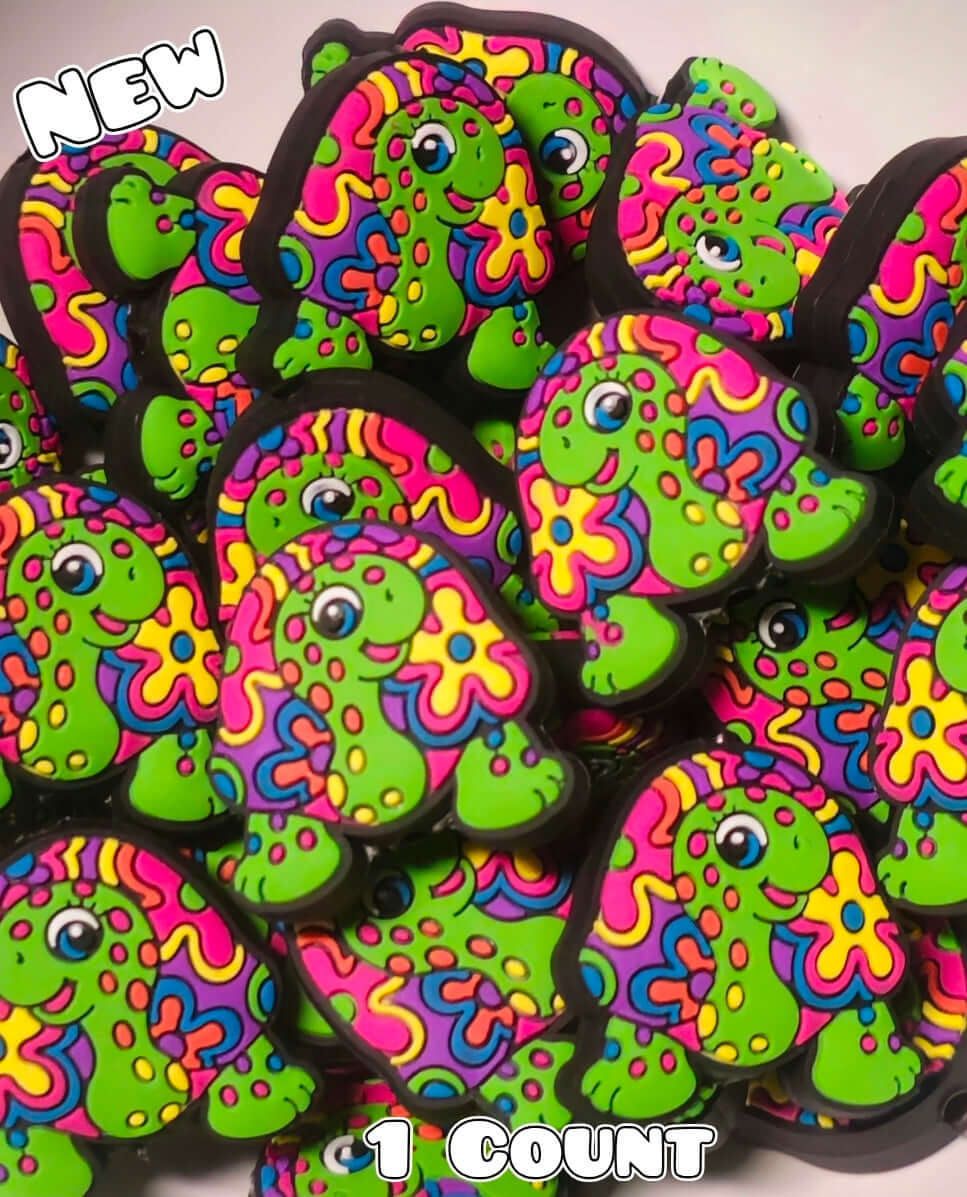 New 1 Count Focal Bead Colorfull turtle Lisa Frank Style