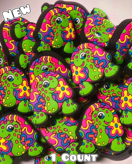 New 1 Count Focal Bead Colorfull turtle Lisa Frank Style