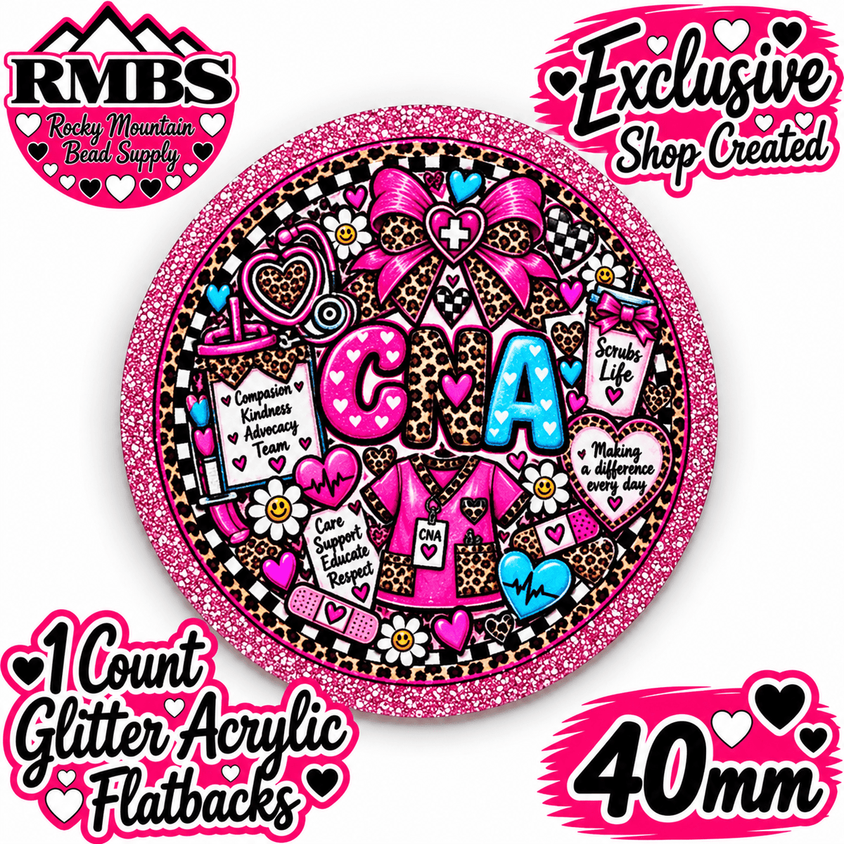 Exclusive 1 Count Custom Exclusive Glitter Acrylic Flatback 40mm CNA 3