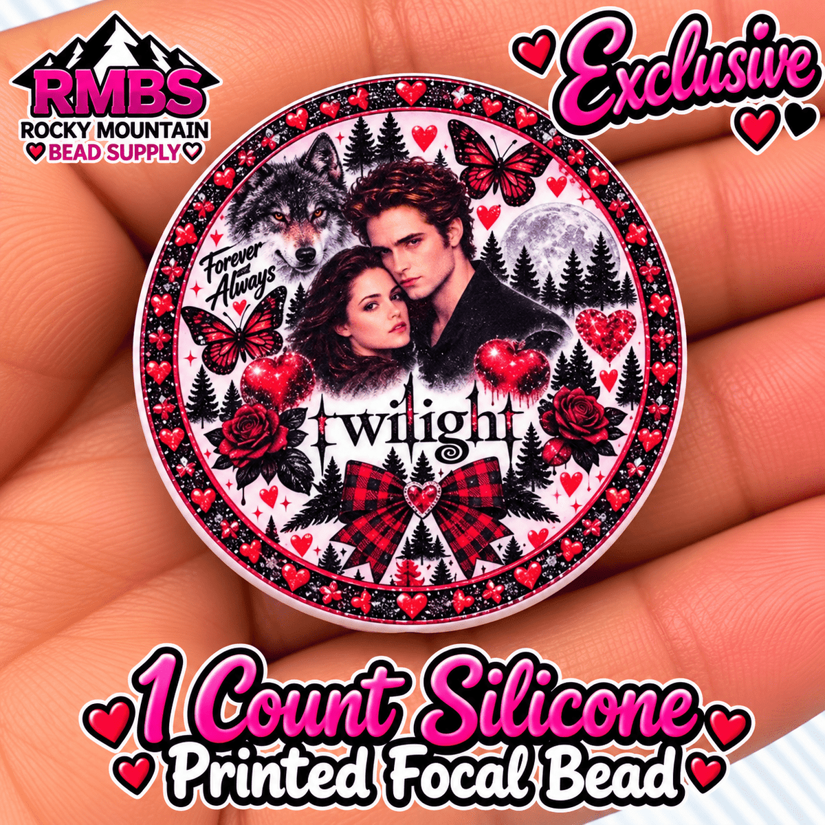 Exclusive 1 count PRINTED Silicone Focal Bead TWILIGHT
