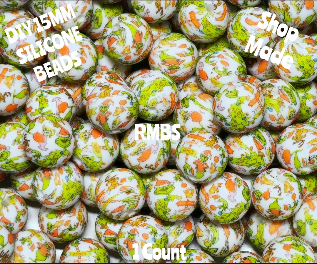 New 1 Count 15mm Printed Beads Christmas Theme Beads Craft Supplies Multiple Options