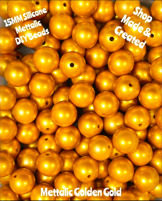 NEW 15mm DIY Silicone Beads Mettalics 1 Count GOLD