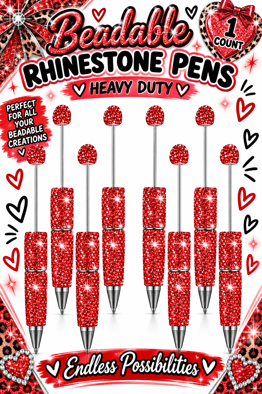 1 Count Beabable PEN Blanks Rhinestone Pen Red