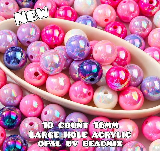 10 count 16MM Acrylic Opal UV Shimmer Bead Mix Pinks- Purples- White