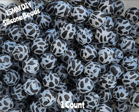 New 1 Count DIY Silicone Beads 15mm printed smooth glitter cow beadable accessories