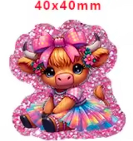 Glitter Acrylic Flatback- Acrylic Planer Resin Charm- Animal Cow