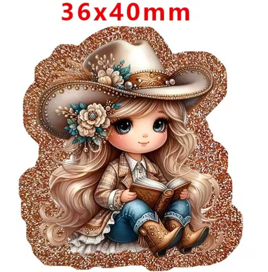 Glitter Acrylic Flatback- Acrylic Planer Resin Charm- Cow Girl Country