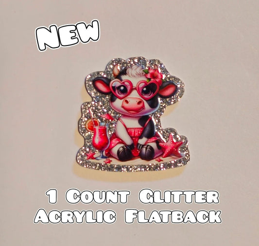 Glitter Acrylic Flatback- Acrylic Planer Resin Charm- Cow