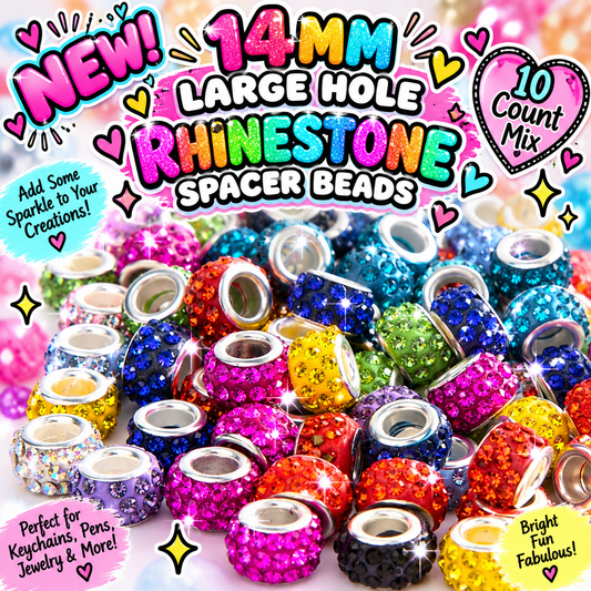 New colors 10 Count Fancy Rhinestone Large Hole 14mm Acrylic Spacer Beads