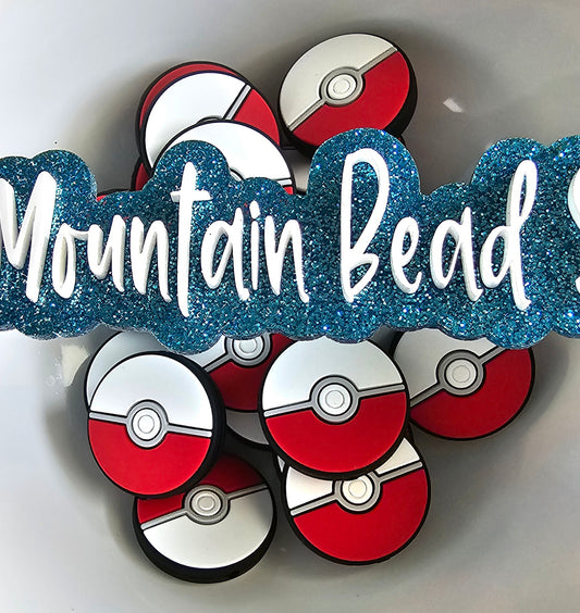 Round- red white focal bead 1 count