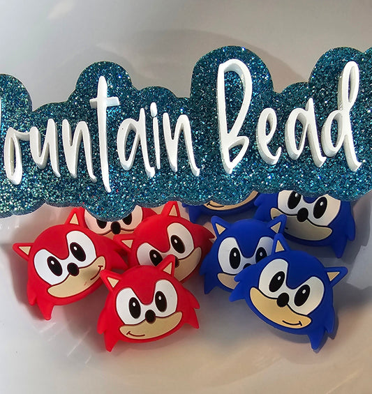 Blue- Red Head silicone bead 1 count