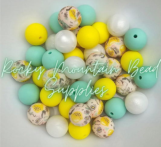 DIY BEADS MIX 15mm silicone bead Mix- lemon mix