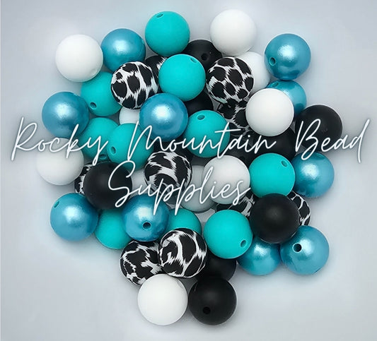 DIY BEADS MIX Teal leopard mix 25 count