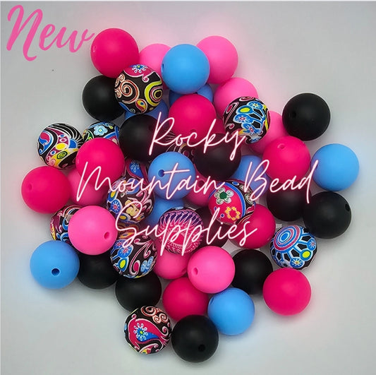 Bright Paisley DIY SILICONE BEAD MIX 15mm silicone bead Mix 25 count