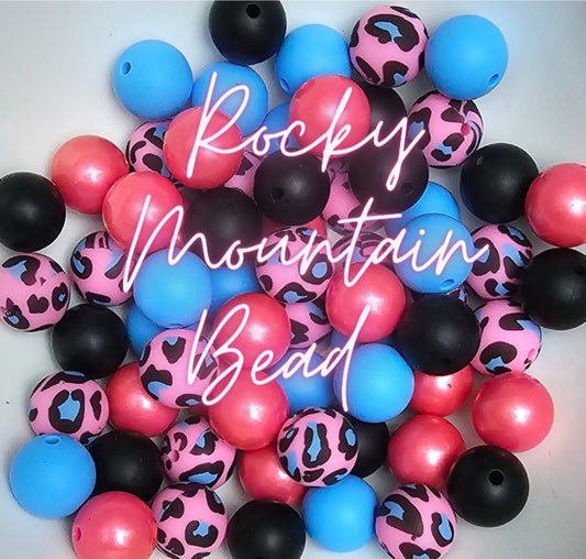 NEW Pink mix 15mm silicone Pink Blue leopard DIY BEADS MIX 25 COUNT